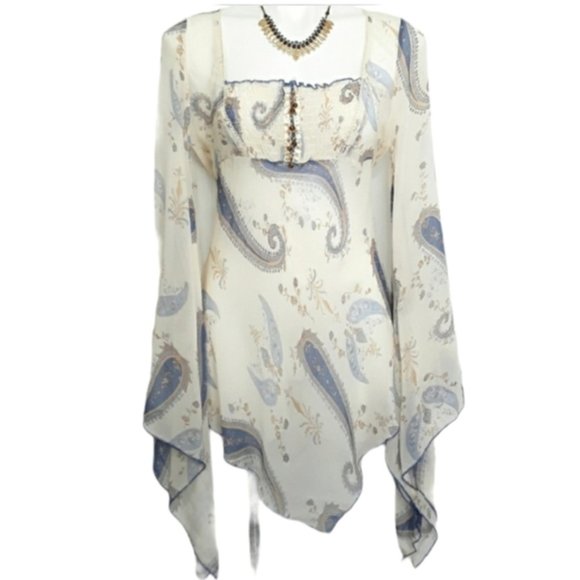 Rampage Sheer Paisley Tunic with Bell Sleeves EUC sz M - Picture 2 of 9